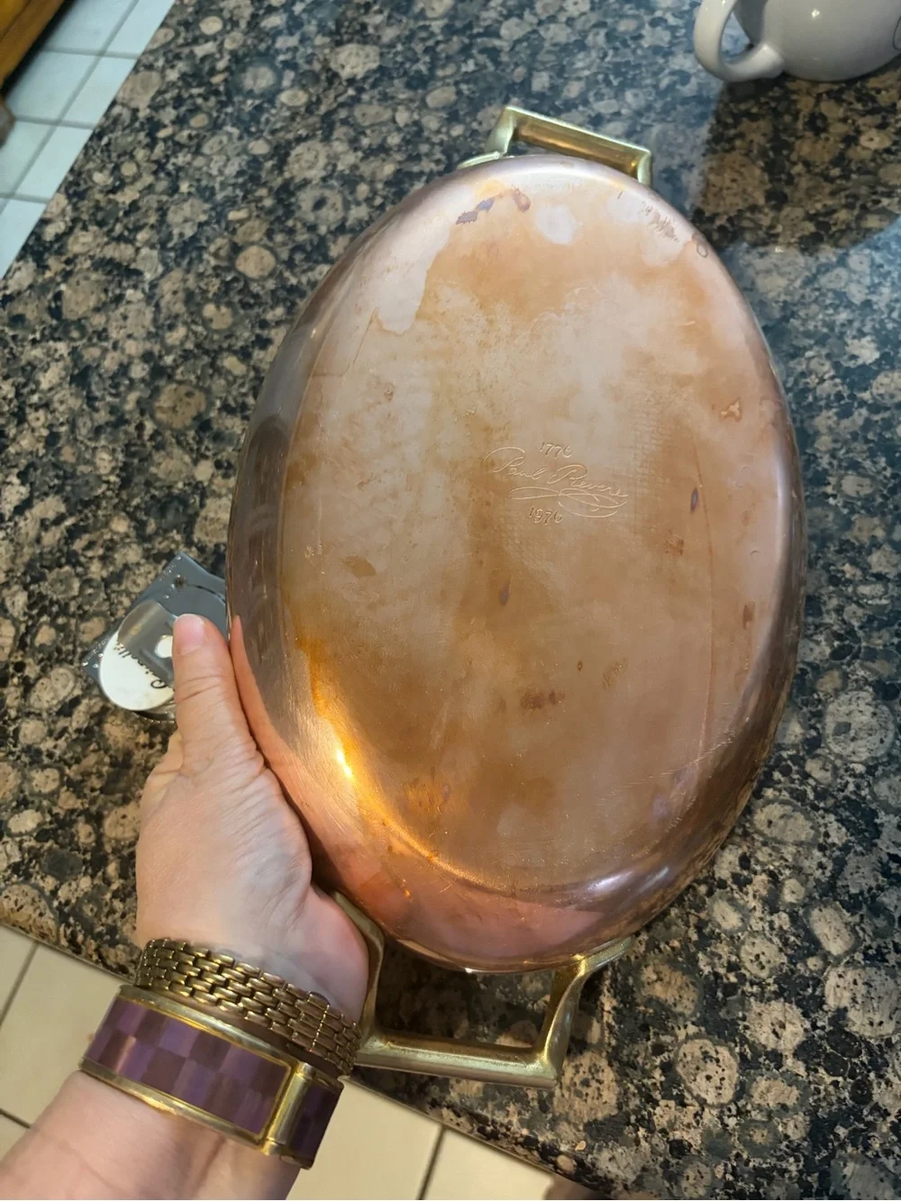 Vintage Paul Revere Copper Oval Bakeware Roaster with Brass Handles
